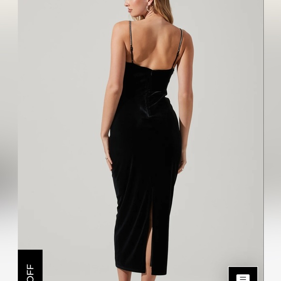 EVALE VELVET RHINESTONE TRIM MIDI DRESS ASTR The Label - Picture 3 of 8